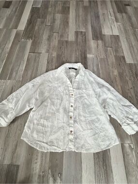 Zara White Sheer Linen Blouse
